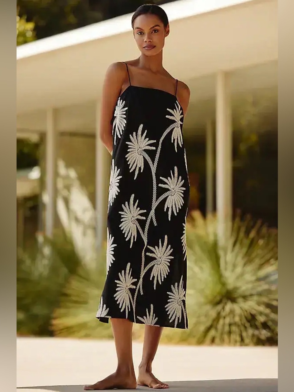 Anthropologie Traffic People Palm Tree Embroidered Tunic Dress
